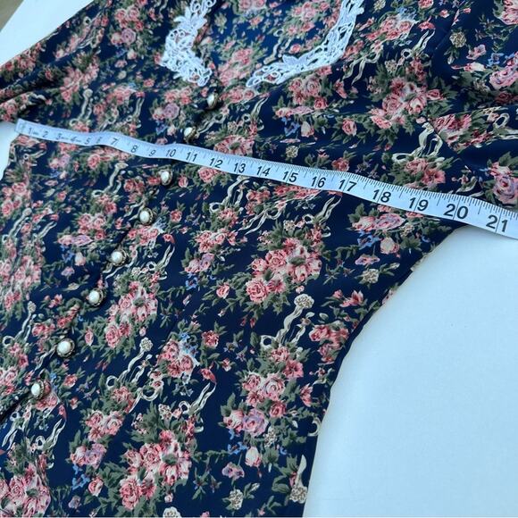 Vintage Randy Pantel Victorian Flower Print Button Front Shirt, Lace, Size 6 - Picture 9 of 11